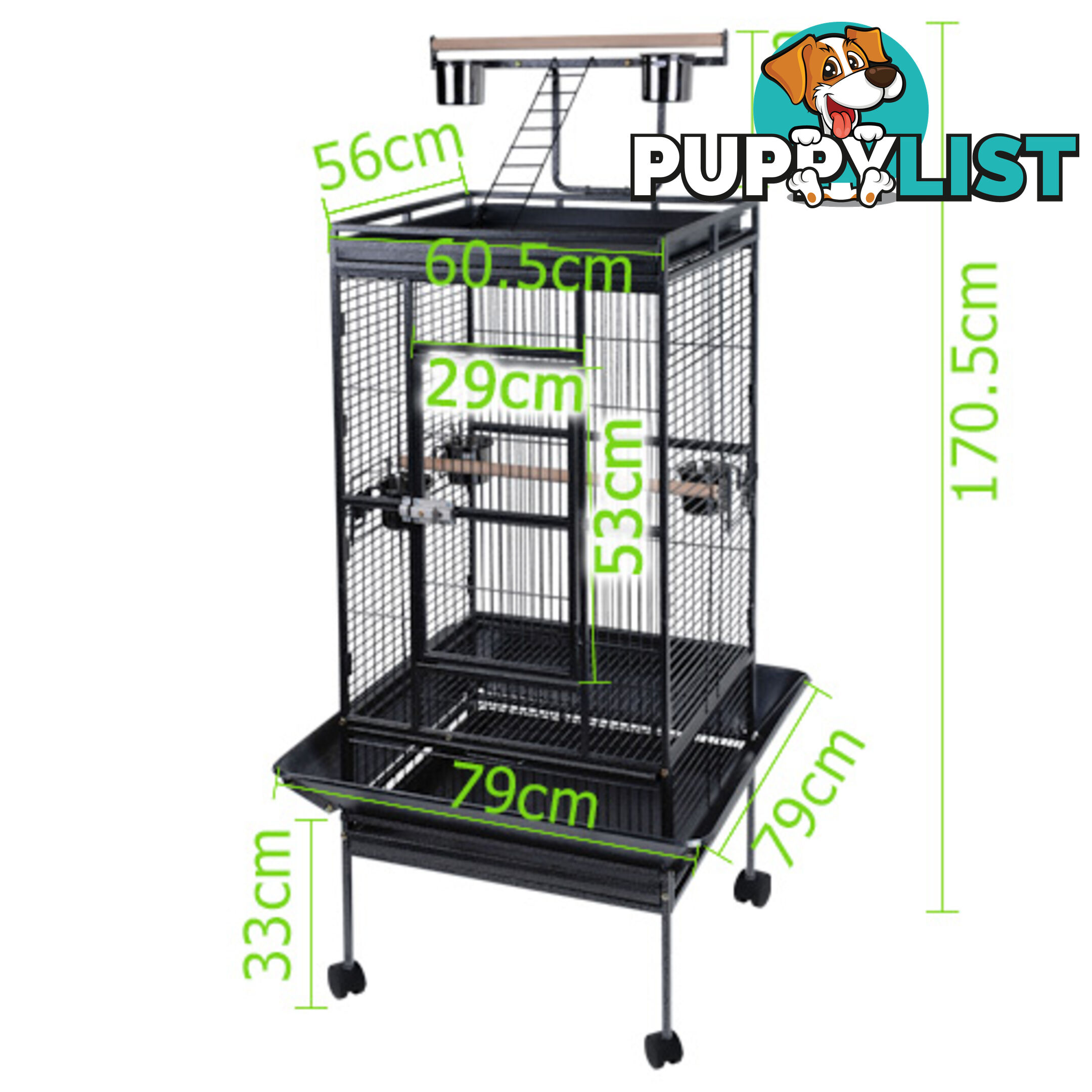 New 170cm Bird Cage Canary Parrot Budgie Pet Aviary Perches Stand Wheel Black