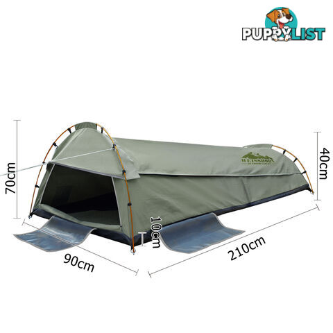 King Single Swag Canvas Camping Tent Aluminium Pole Carry Bag Air Pillow Green