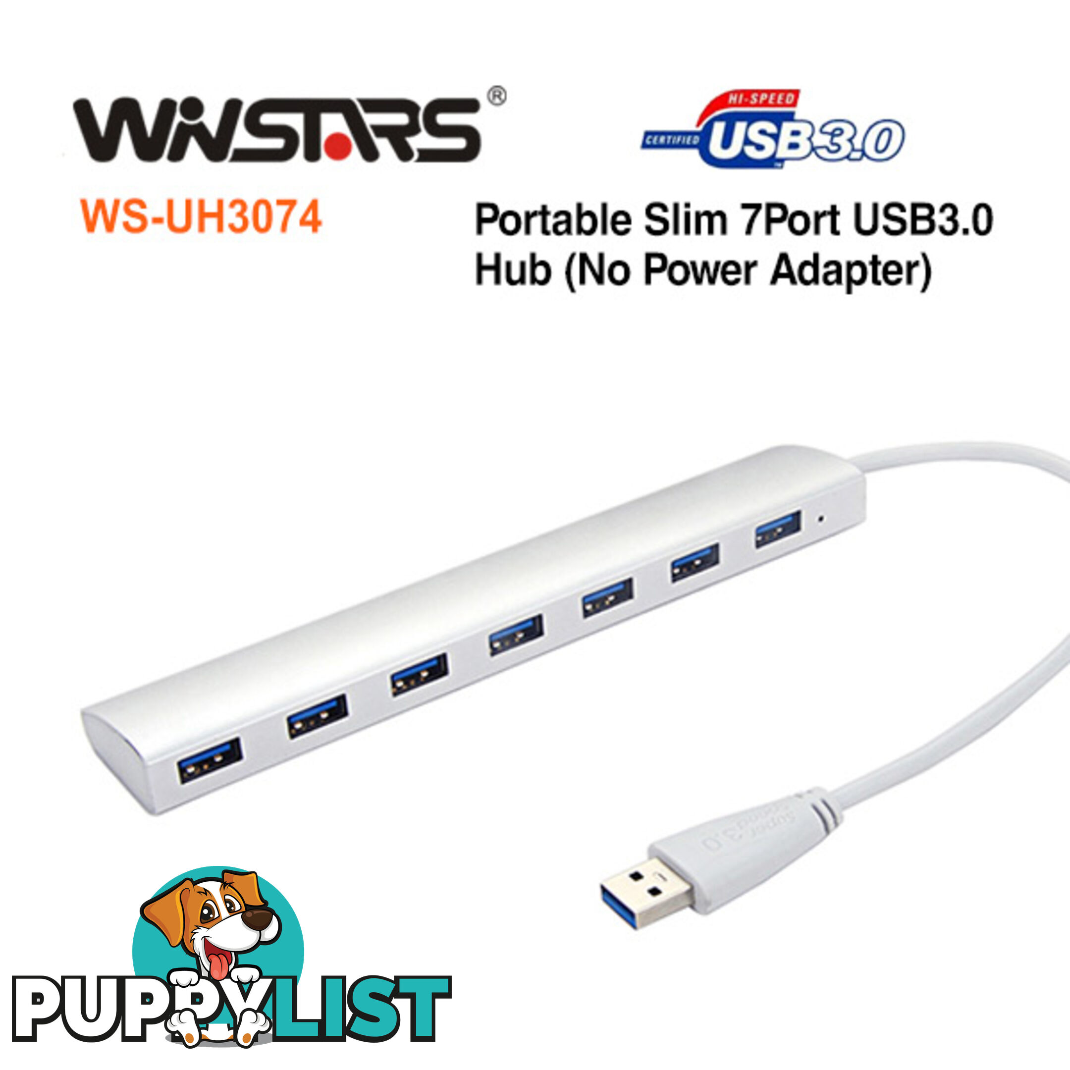 Portable slim 7-Port USB3.0 Hub (No Power)