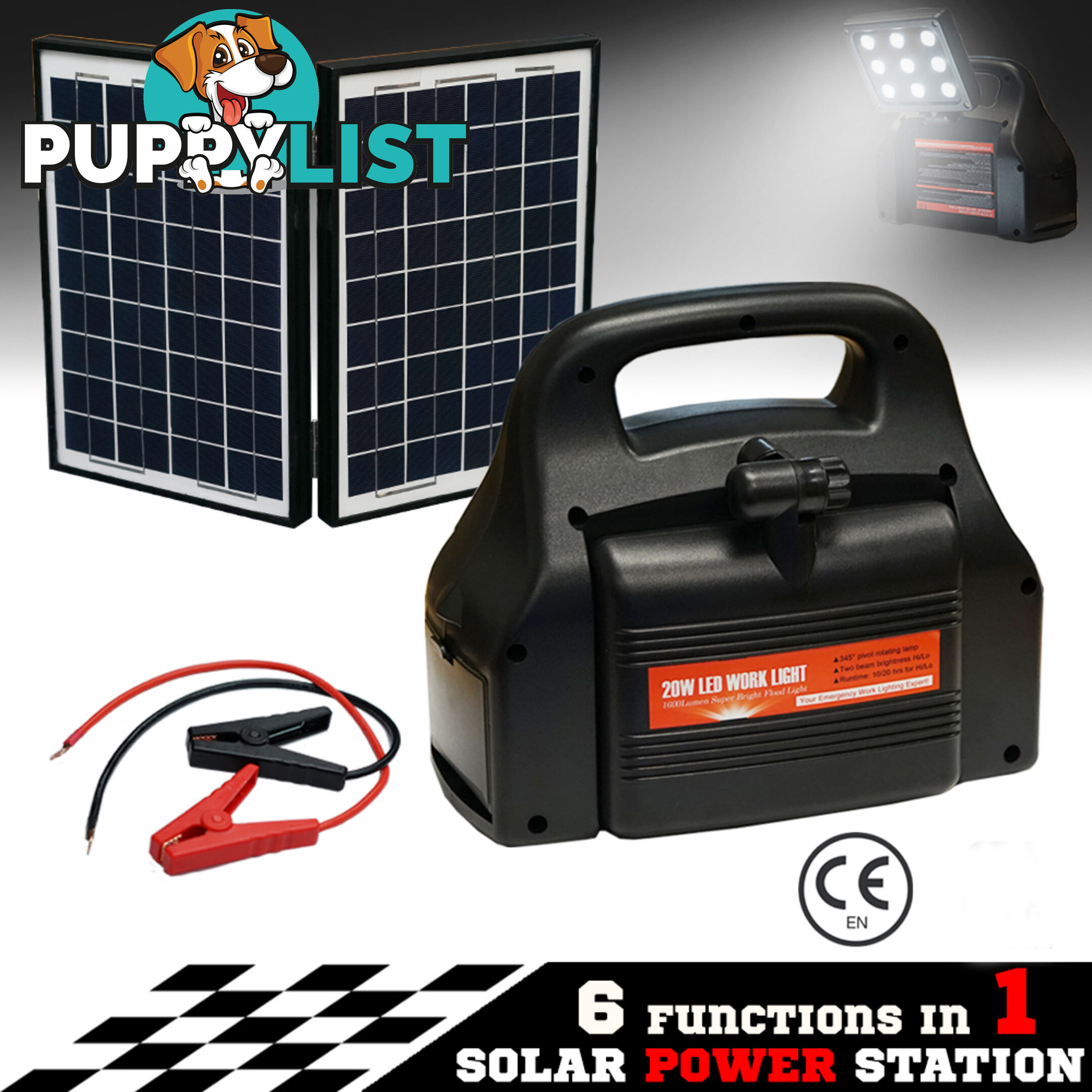 Portable Jump Start Power Station Battary Charger 20w Work Light Solar Panel