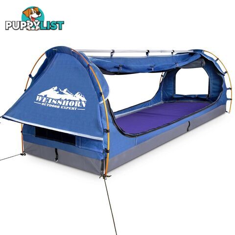 Free Standing Camping Canvas Swag Dome Tent 6cm Mattress Pillow King Single Blue