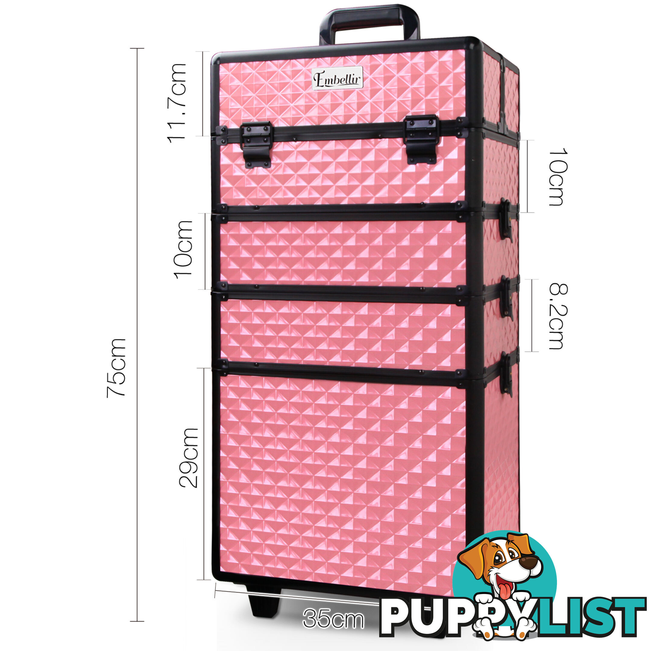 7in1 Professional Makeup Case Beauty Cosmetic Trolley Organiser Box Diamond Pink