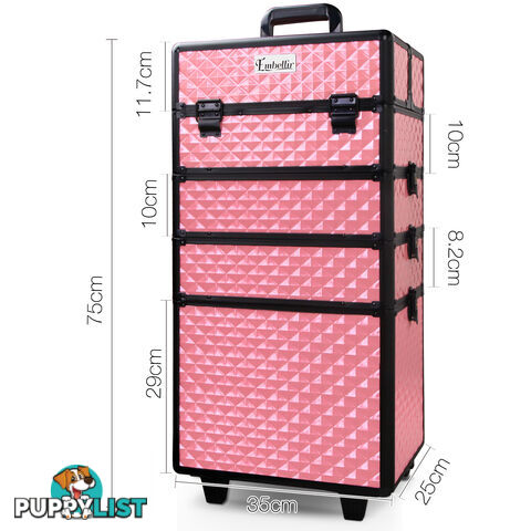 7in1 Professional Makeup Case Beauty Cosmetic Trolley Organiser Box Diamond Pink