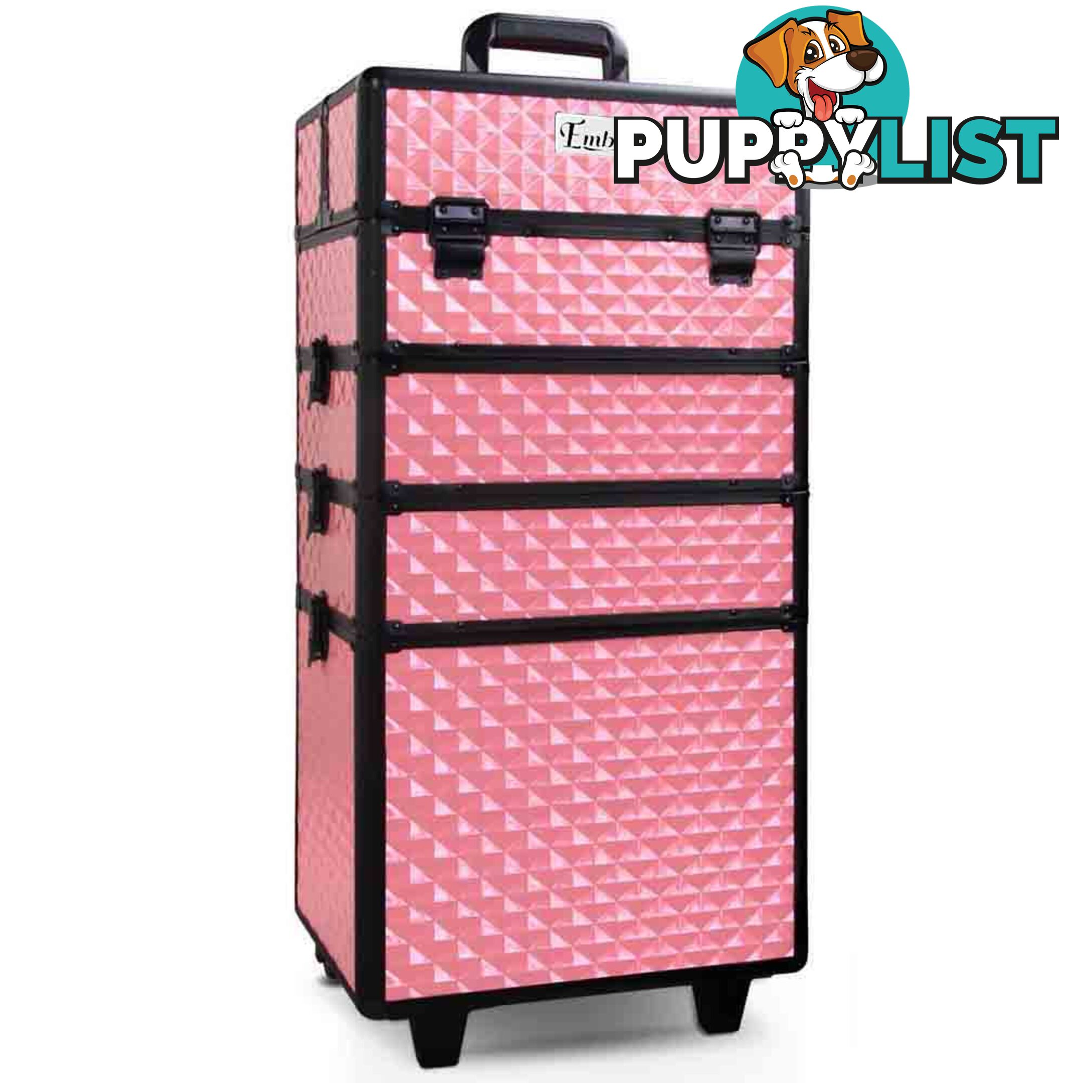 7in1 Professional Makeup Case Beauty Cosmetic Trolley Organiser Box Diamond Pink