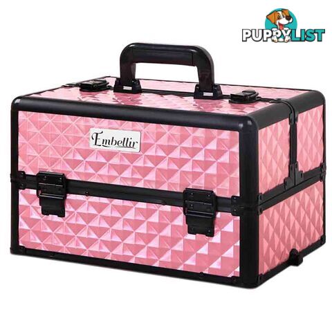 7in1 Professional Makeup Case Beauty Cosmetic Trolley Organiser Box Diamond Pink