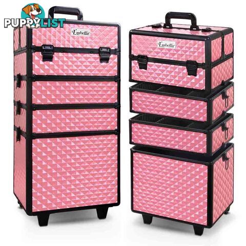 7in1 Professional Makeup Case Beauty Cosmetic Trolley Organiser Box Diamond Pink