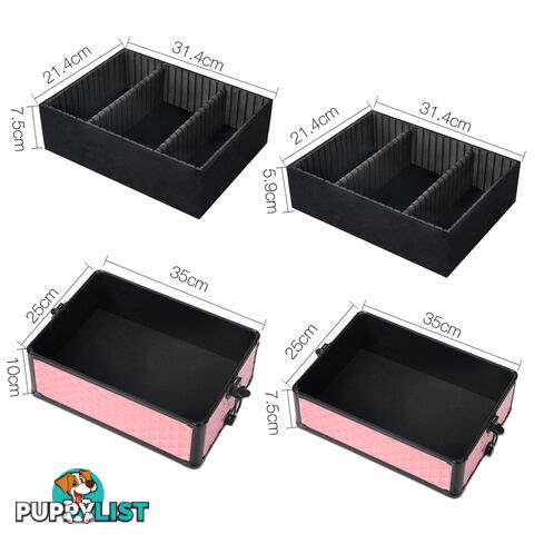 7in1 Professional Makeup Case Beauty Cosmetic Trolley Organiser Box Diamond Pink