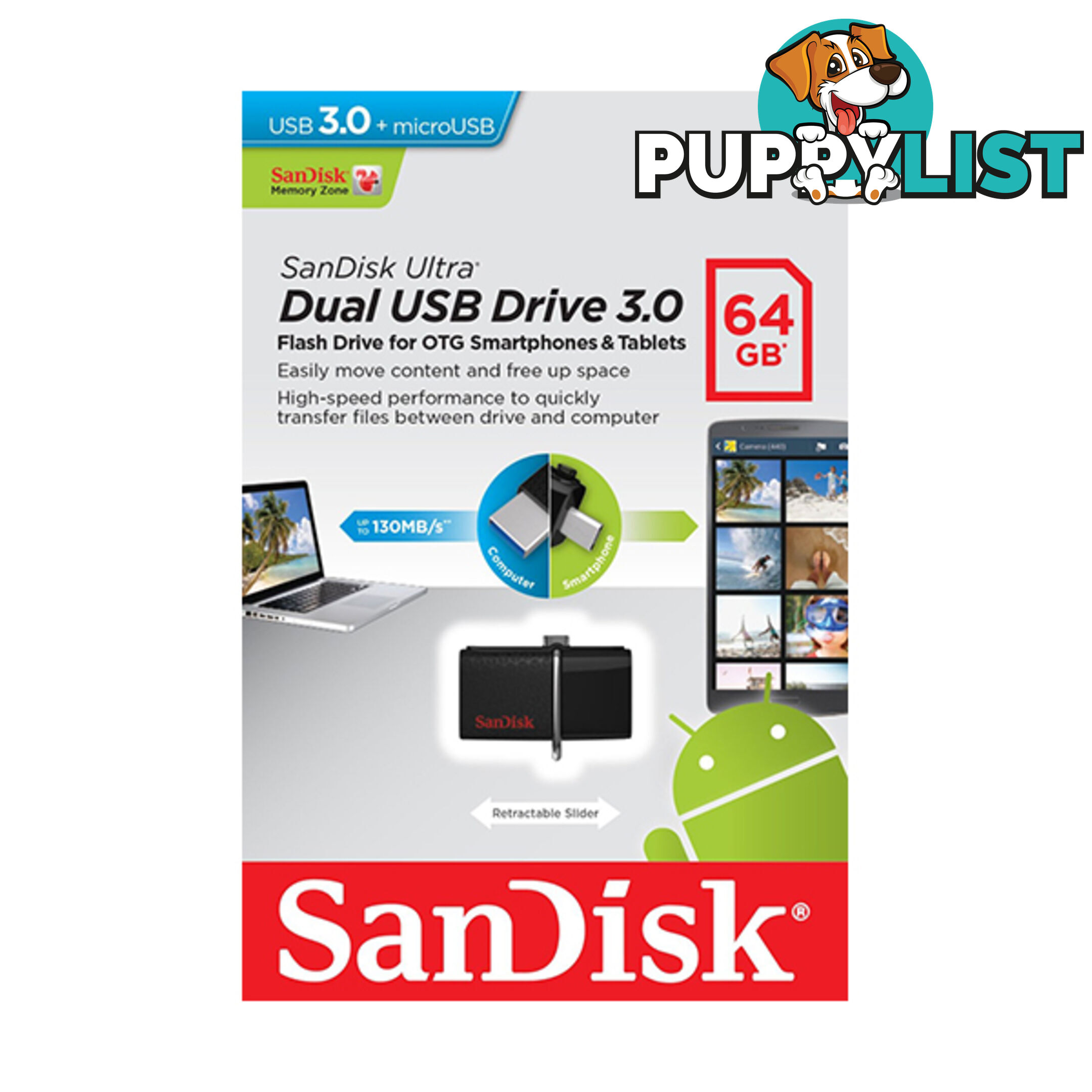 Sandisk SDDD2-064G OTG-64G Ultra Dual USB 3.0 Pen Drive