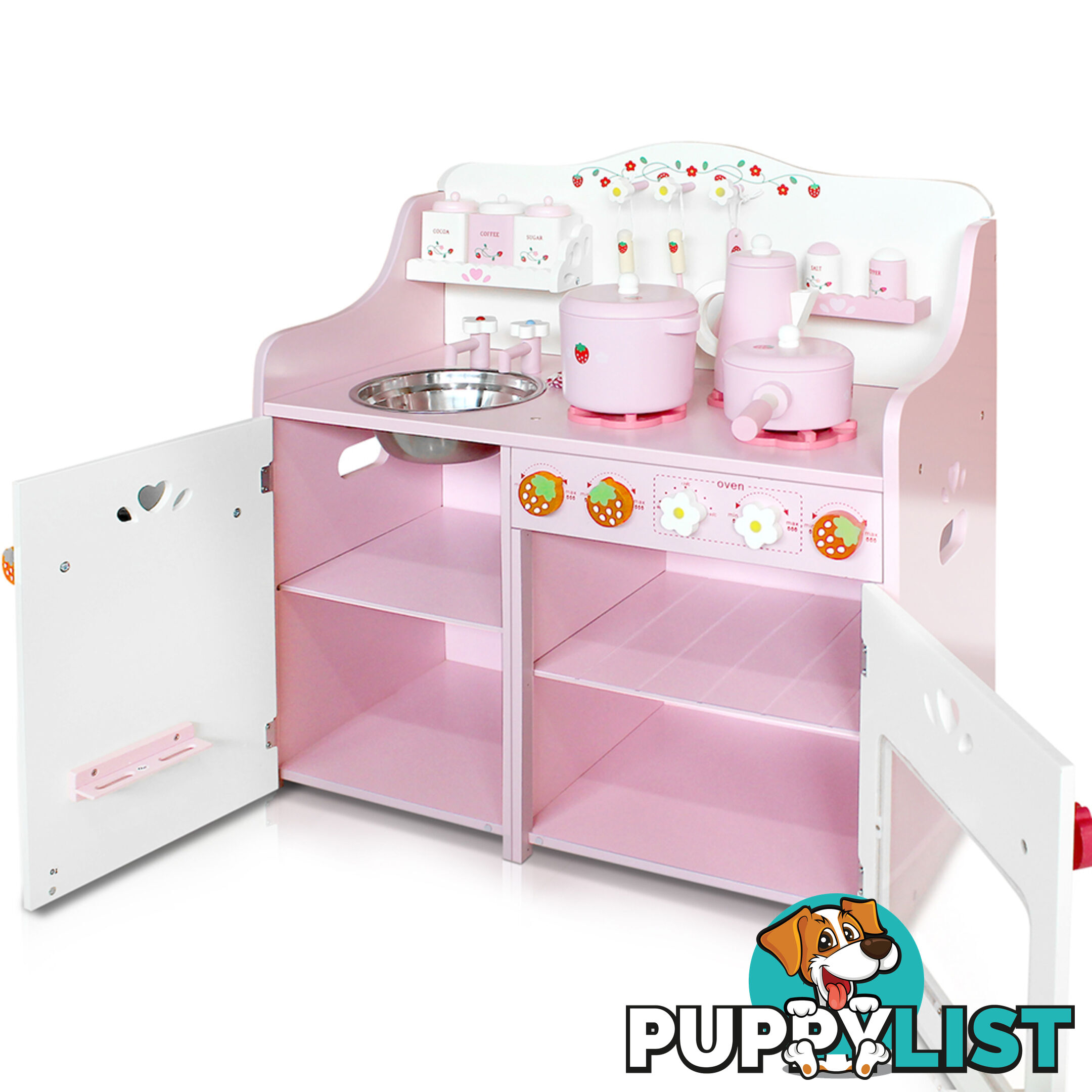 Children Wooden Pretend Kitchen Play Set Kids Home Cooking Cookware Toy Pink