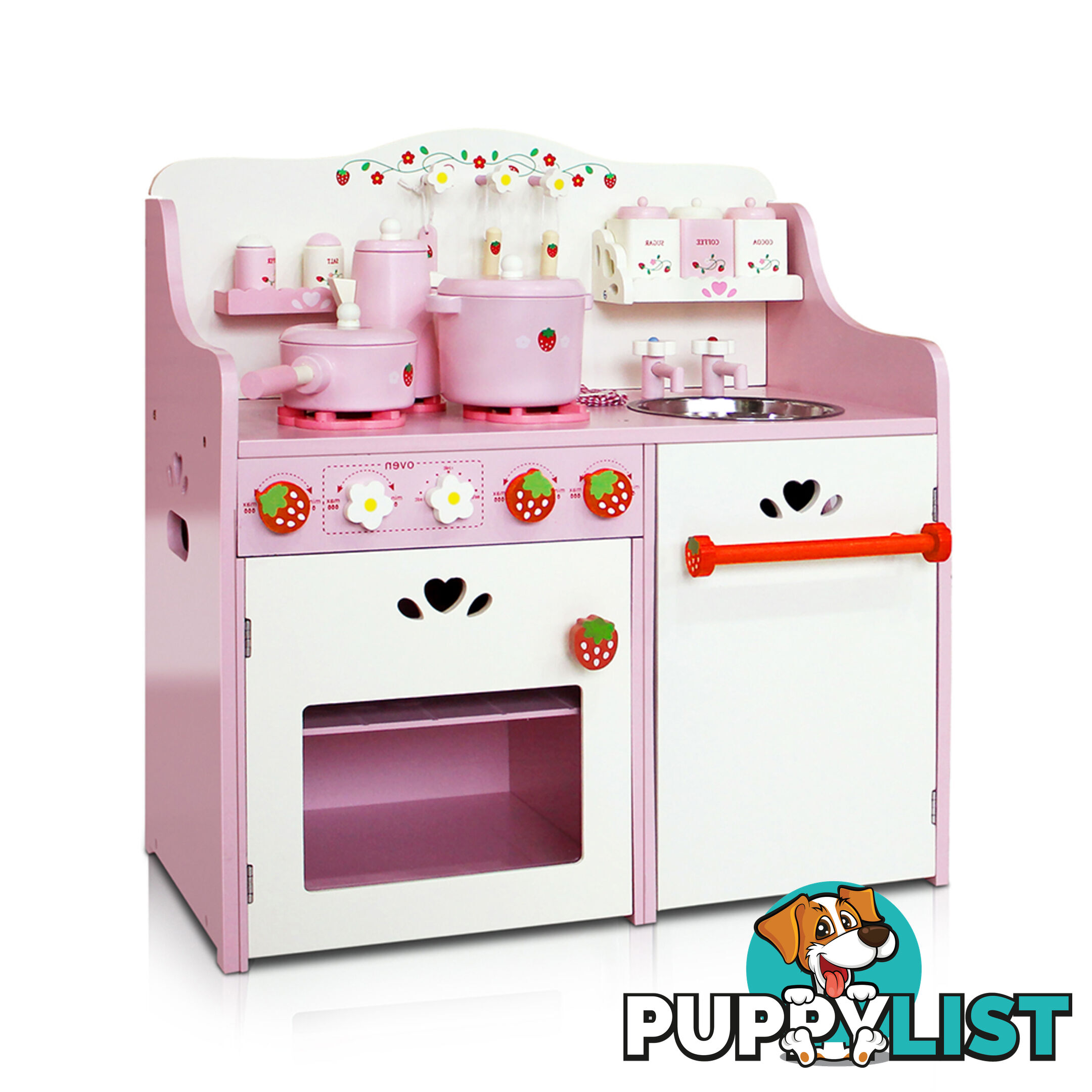 Children Wooden Pretend Kitchen Play Set Kids Home Cooking Cookware Toy Pink