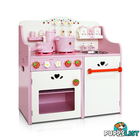 Children Wooden Pretend Kitchen Play Set Kids Home Cooking Cookware Toy Pink