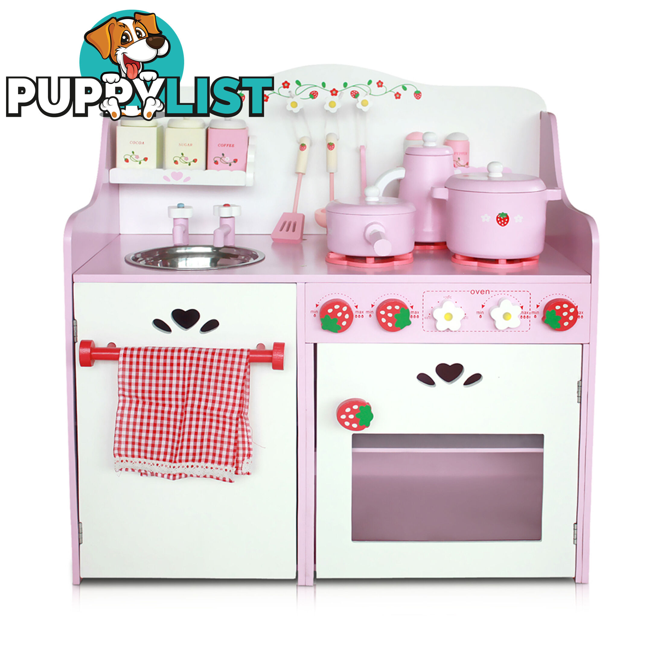 Children Wooden Pretend Kitchen Play Set Kids Home Cooking Cookware Toy Pink