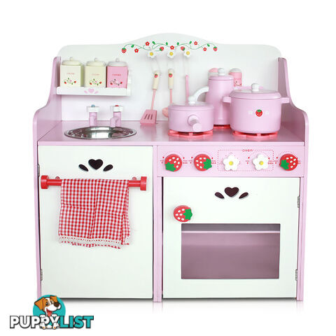 Children Wooden Pretend Kitchen Play Set Kids Home Cooking Cookware Toy Pink