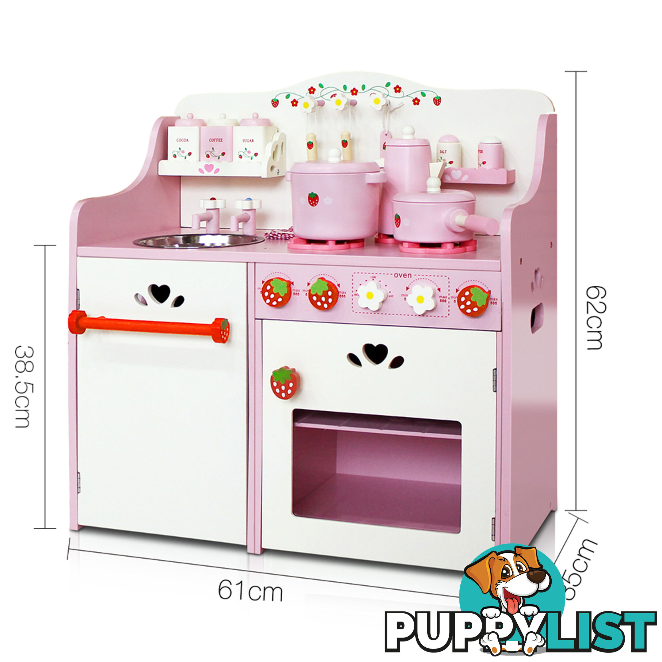 Children Wooden Pretend Kitchen Play Set Kids Home Cooking Cookware Toy Pink