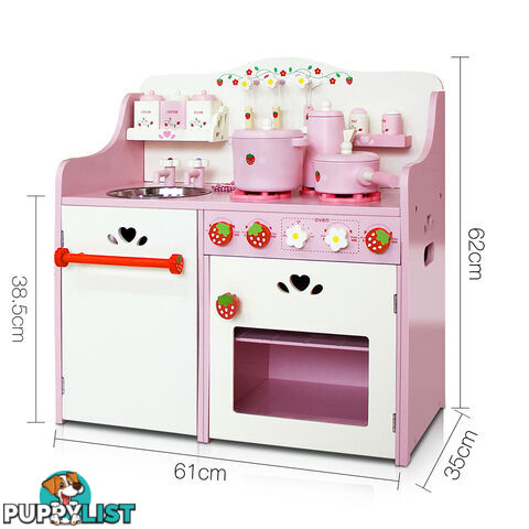 Children Wooden Pretend Kitchen Play Set Kids Home Cooking Cookware Toy Pink