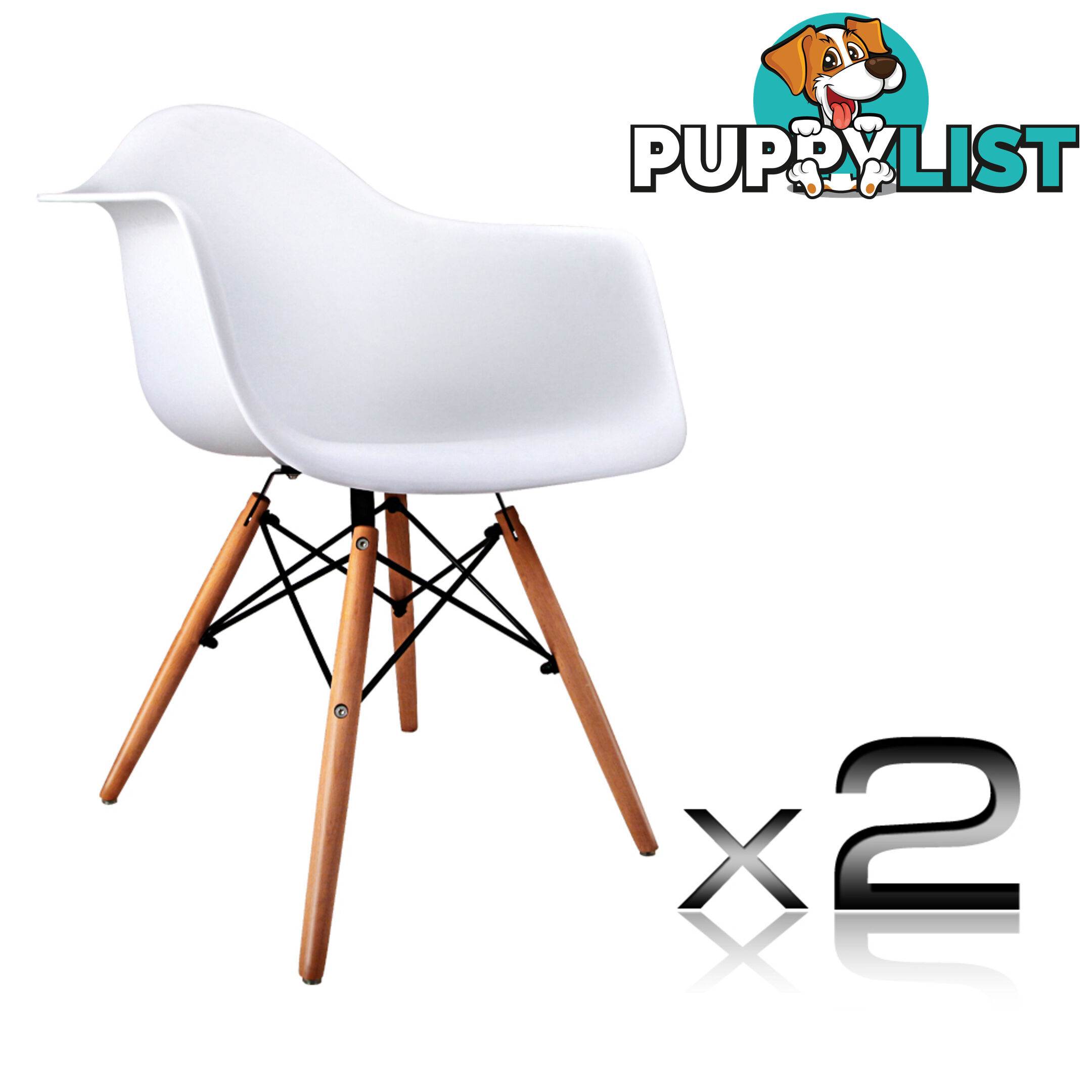 Set of 2 Replica Eames Cafe Chairs Beech White