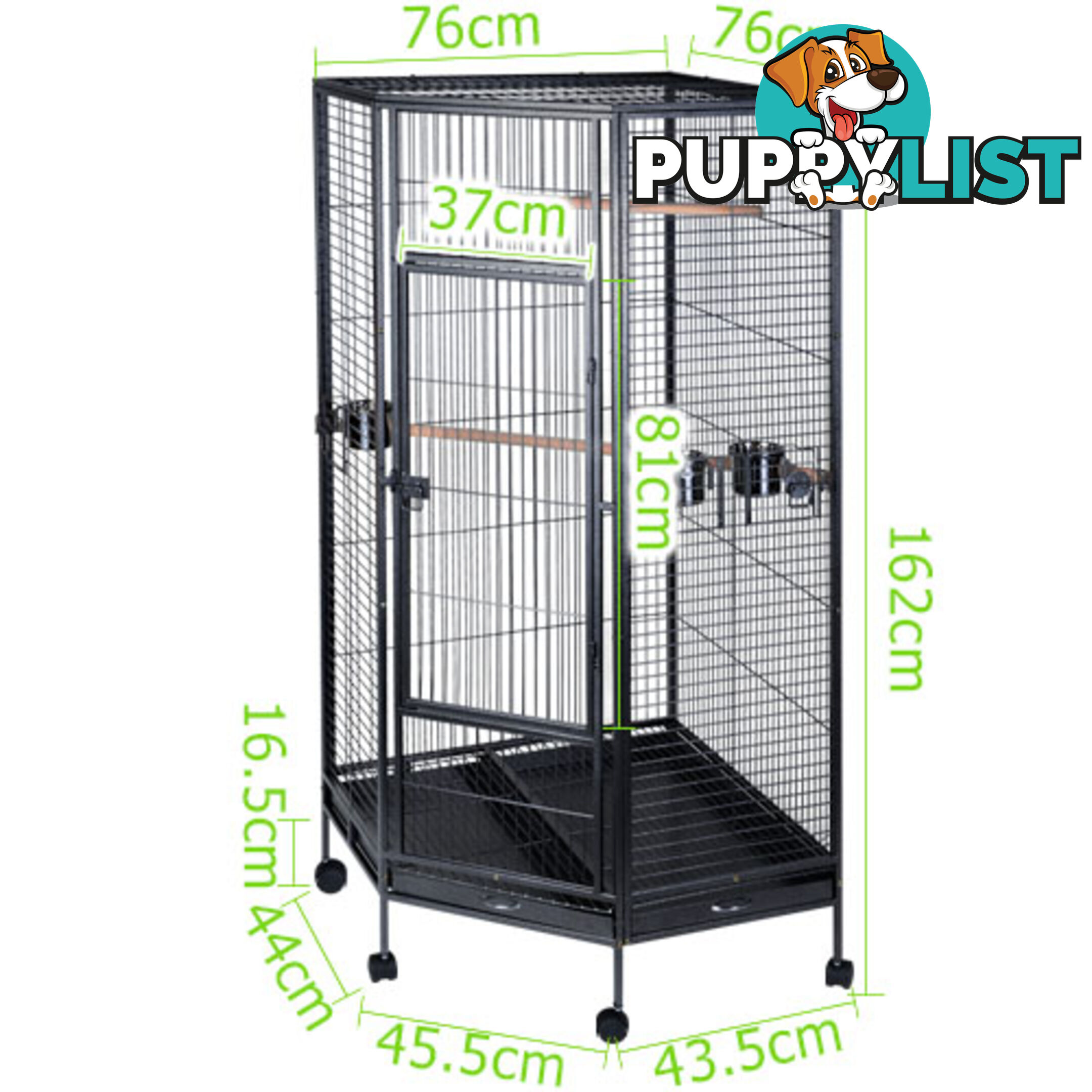 Large Bird Cage 162cm Parrot Pet Aviary Perches Feeders Lockable Wheel Black