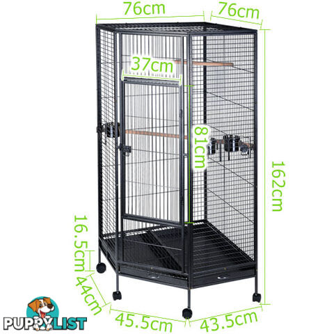 Large Bird Cage 162cm Parrot Pet Aviary Perches Feeders Lockable Wheel Black