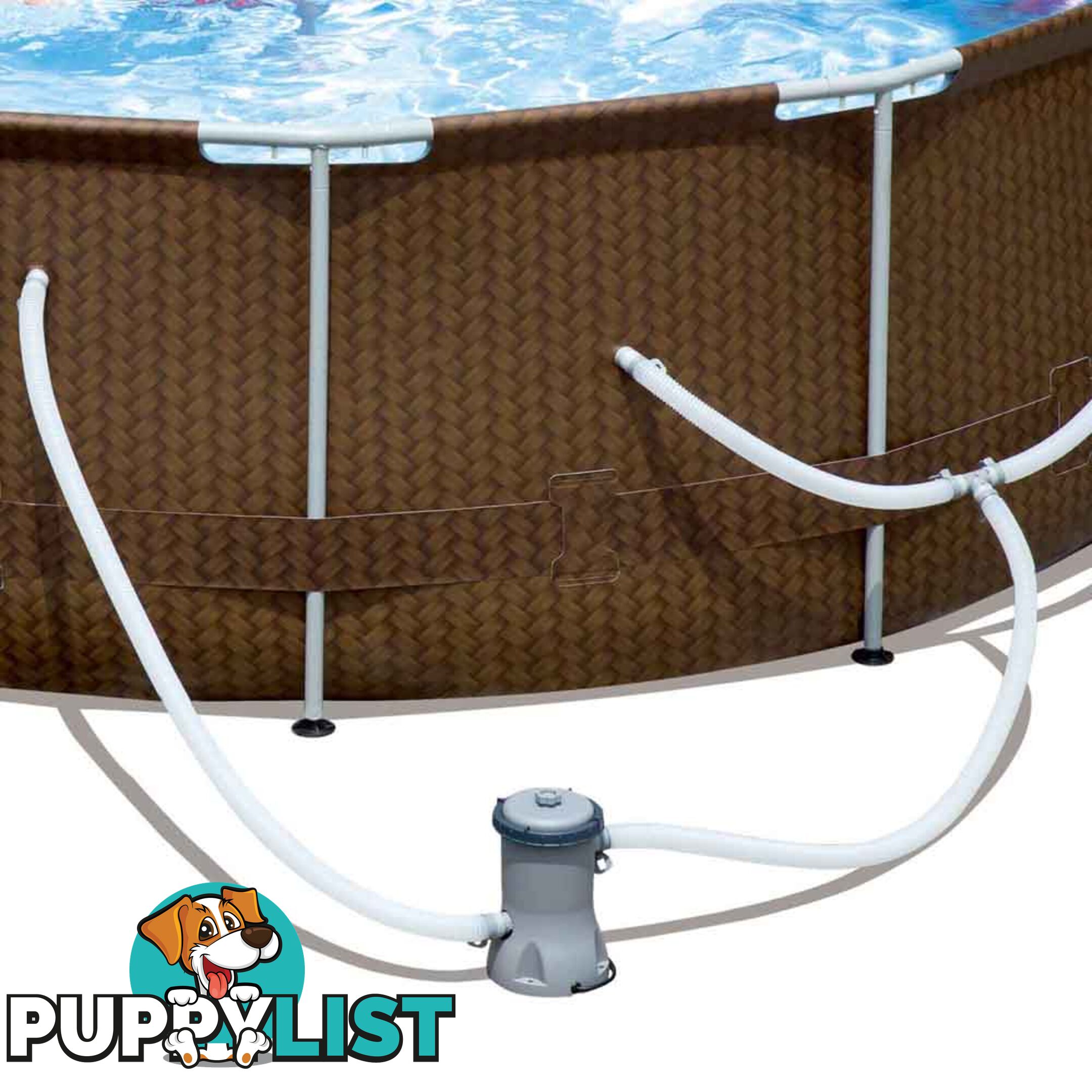 12Ft Above Ground Swimming Pool 3.66M x 1M Filter Pump Rattan Steel Frame