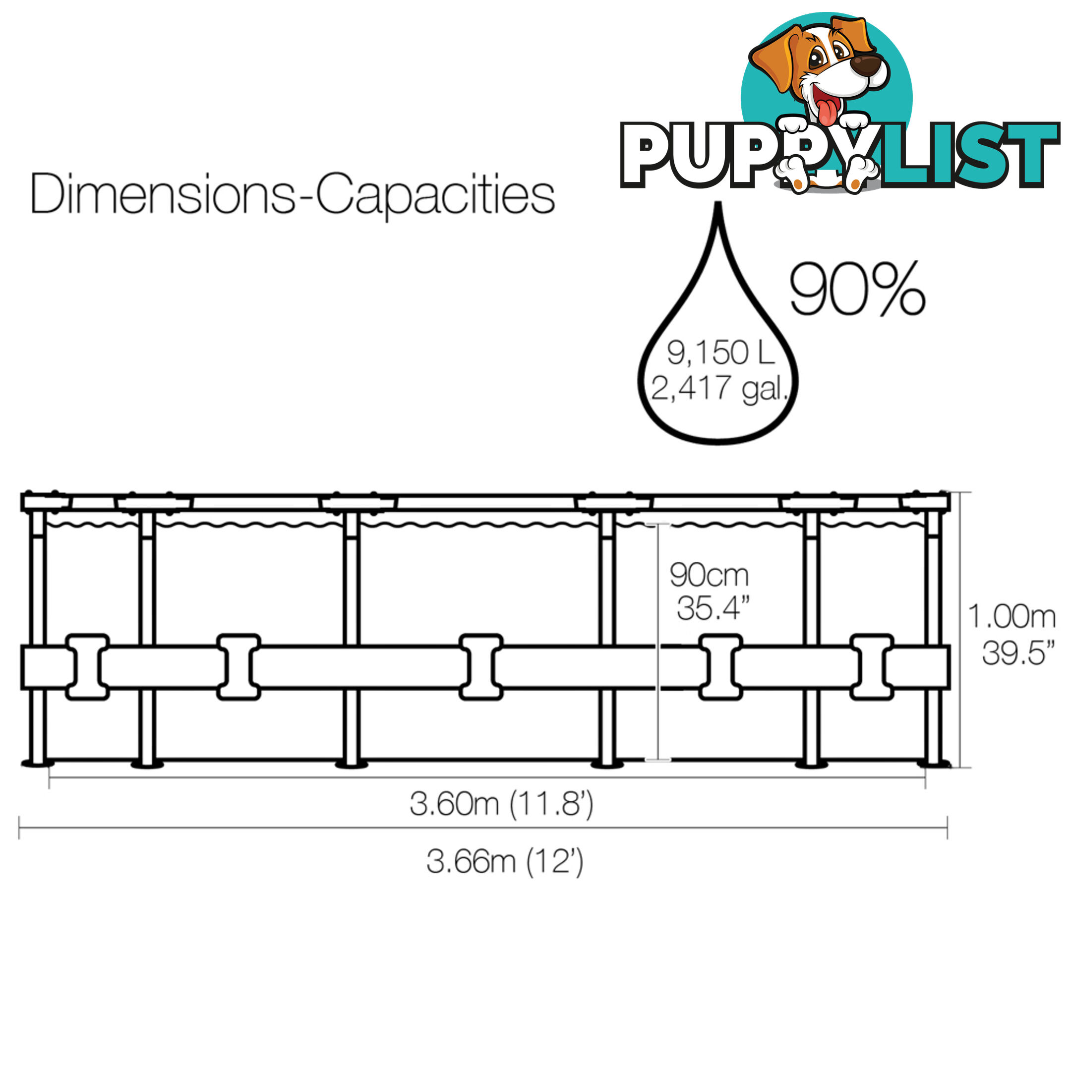 12Ft Above Ground Swimming Pool 3.66M x 1M Filter Pump Rattan Steel Frame