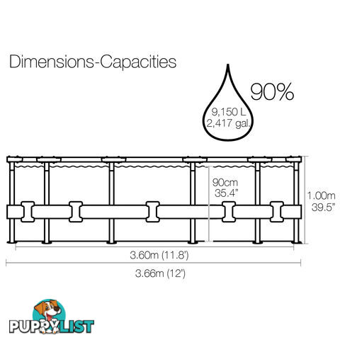 12Ft Above Ground Swimming Pool 3.66M x 1M Filter Pump Rattan Steel Frame