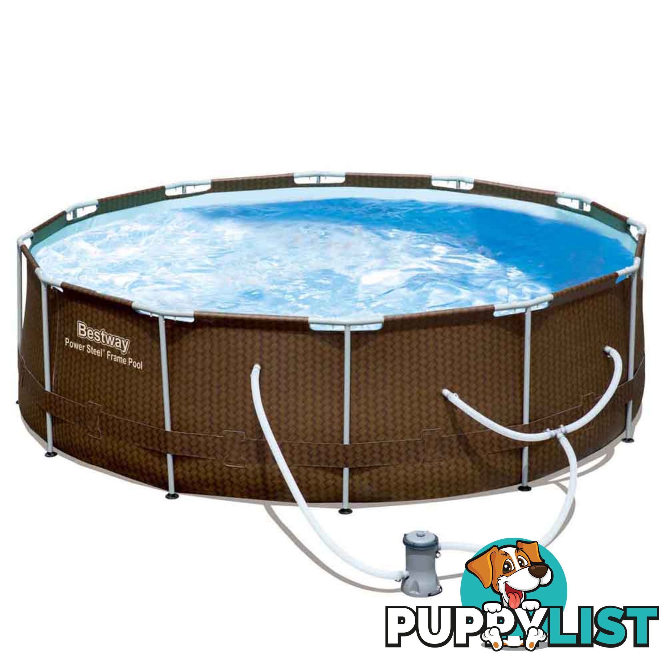 12Ft Above Ground Swimming Pool 3.66M x 1M Filter Pump Rattan Steel Frame