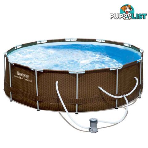 12Ft Above Ground Swimming Pool 3.66M x 1M Filter Pump Rattan Steel Frame