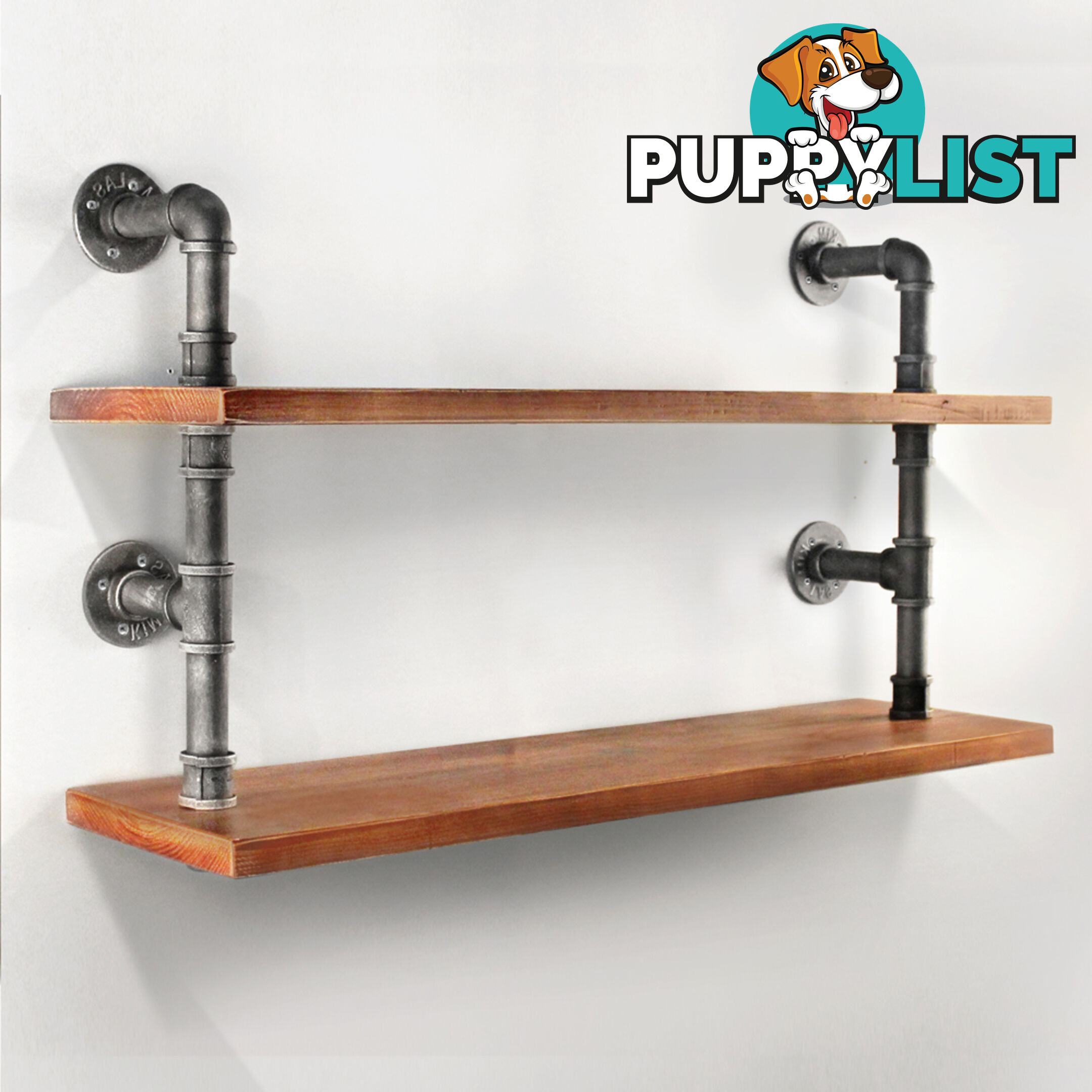 2 Level Rustic Industrial DIY Pipe Shelf Storage Vintage Wooden Floating Bookshelf Wall