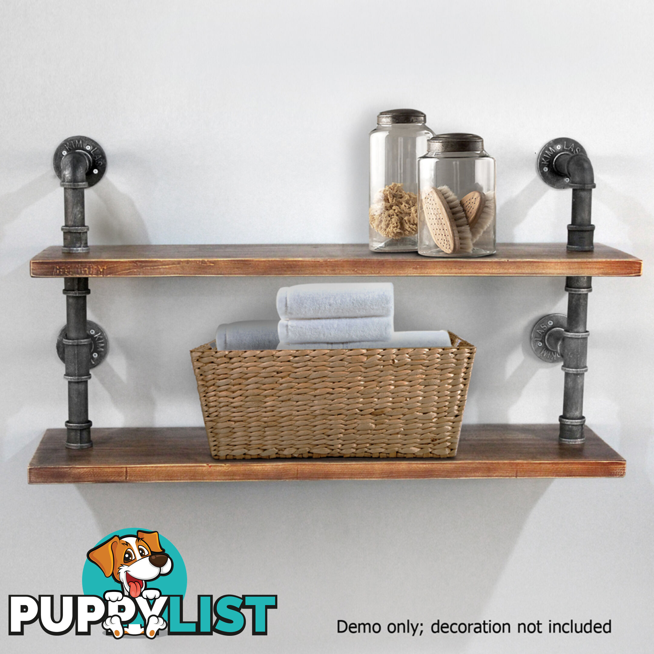 2 Level Rustic Industrial DIY Pipe Shelf Storage Vintage Wooden Floating Bookshelf Wall