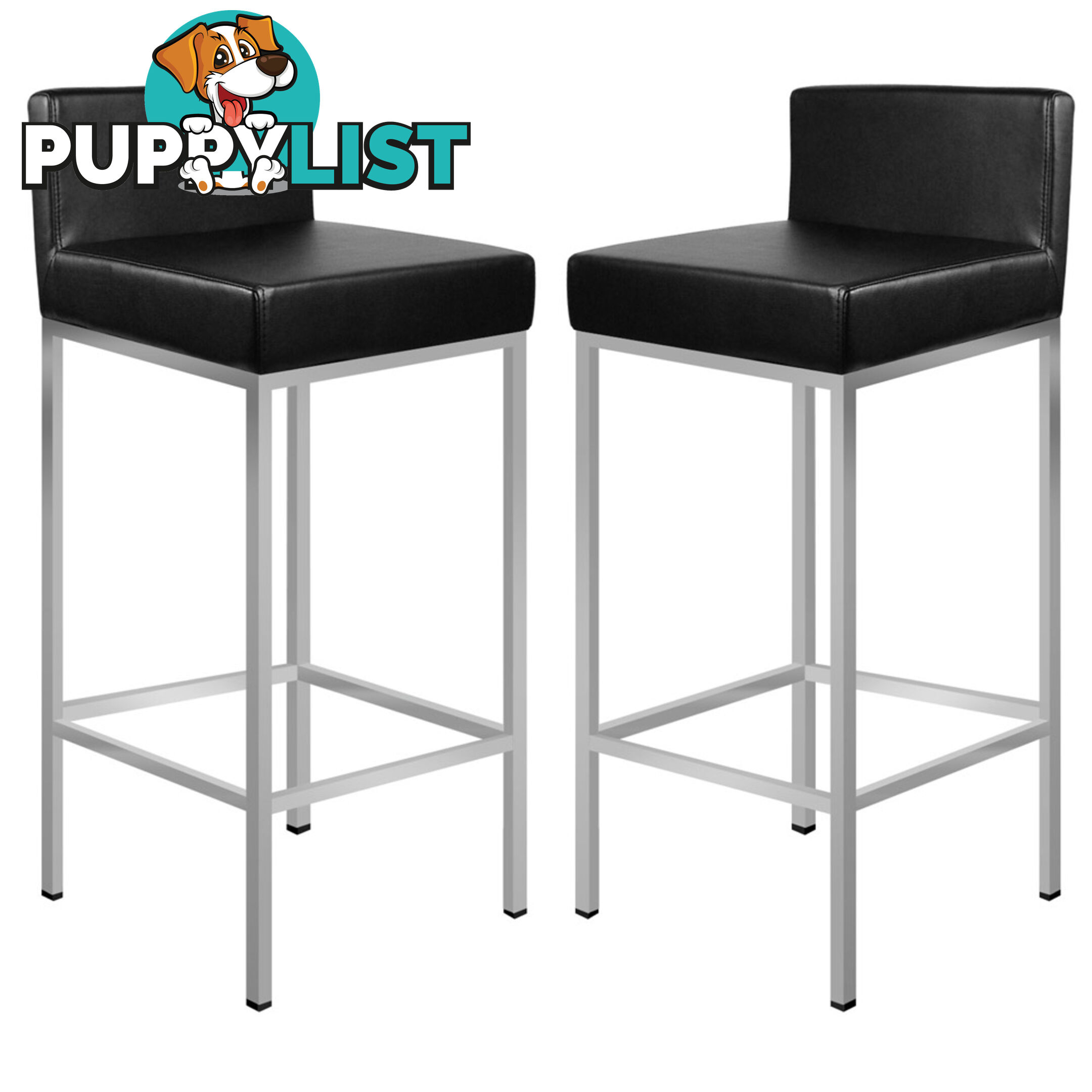 2 x Modern Low Backrest Bar Stool PU Leather Cafe Kitchen Bar Chair Seat Black