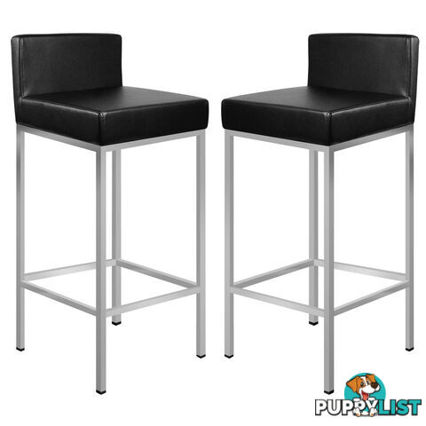 2 x Modern Low Backrest Bar Stool PU Leather Cafe Kitchen Bar Chair Seat Black