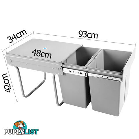 Double Duel Slide Garbage Twin Pull Out Rubbish Bin Waste Basket 2 x 20L