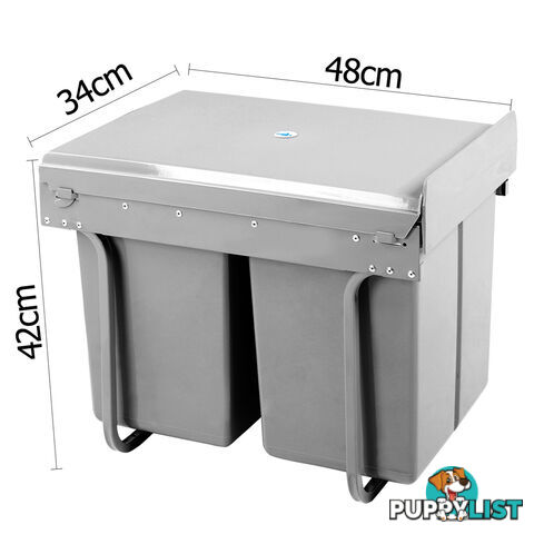 Double Duel Slide Garbage Twin Pull Out Rubbish Bin Waste Basket 2 x 20L