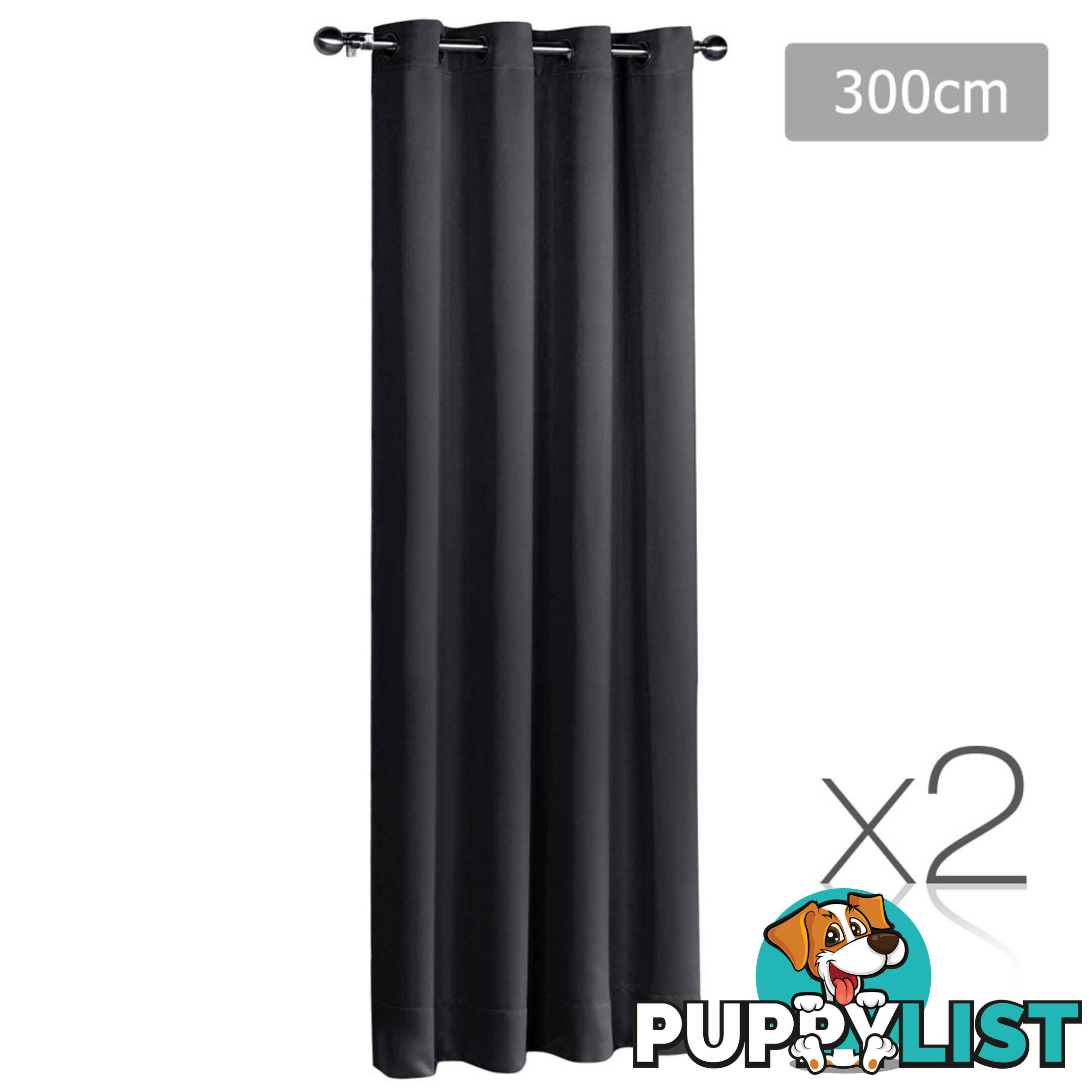 2 x Luxury Eyelet Blockout Curtain Room Darkening 250GSM 3 Layer 300x230cm Black