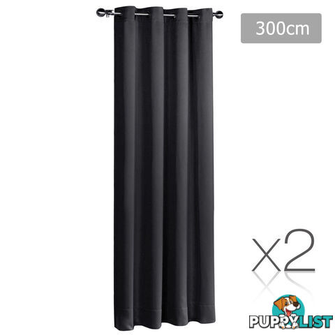 2 x Luxury Eyelet Blockout Curtain Room Darkening 250GSM 3 Layer 300x230cm Black