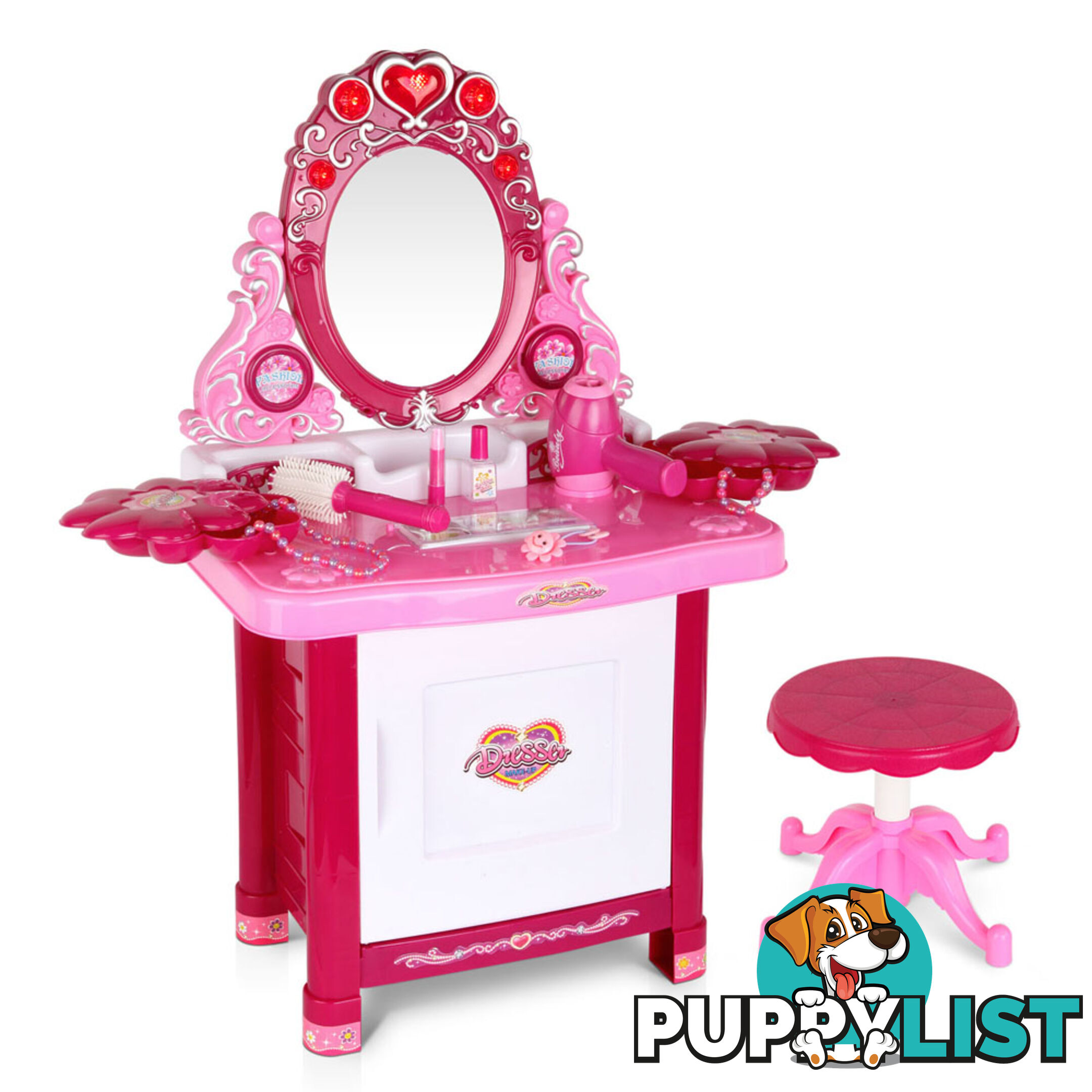 30 Piece Pretend Girls Kids Dressing Table Make Up Beauty Vanity Desk Toy Set