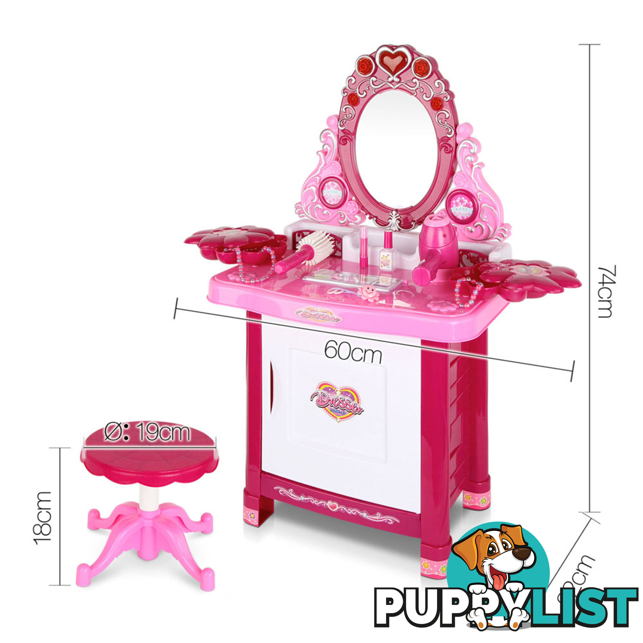 30 Piece Pretend Girls Kids Dressing Table Make Up Beauty Vanity Desk Toy Set