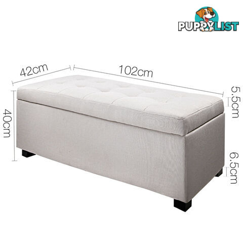 Ottoman Storage Blanket Box Foot Stool Toy Bed Faux Linen Large Beige