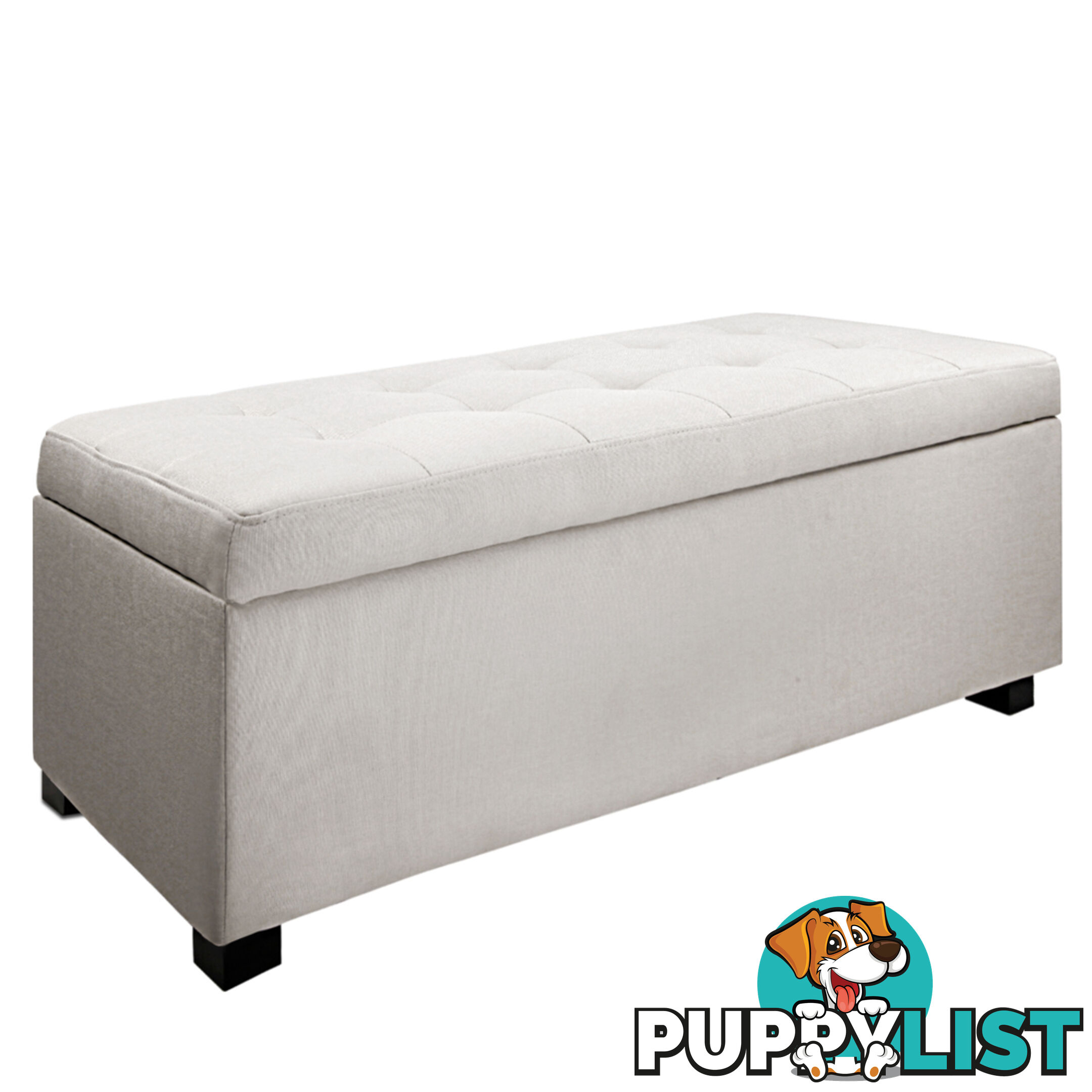 Ottoman Storage Blanket Box Foot Stool Toy Bed Faux Linen Large Beige