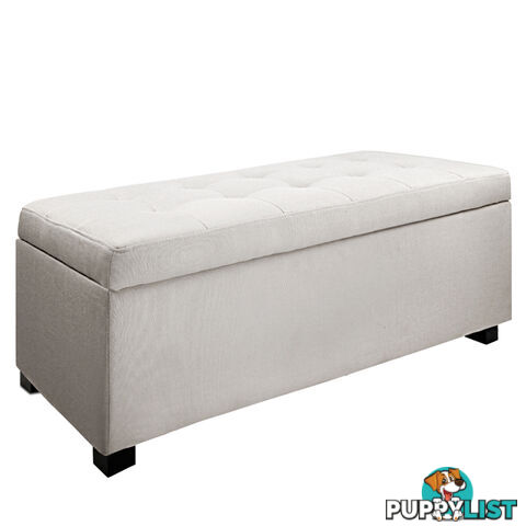 Ottoman Storage Blanket Box Foot Stool Toy Bed Faux Linen Large Beige