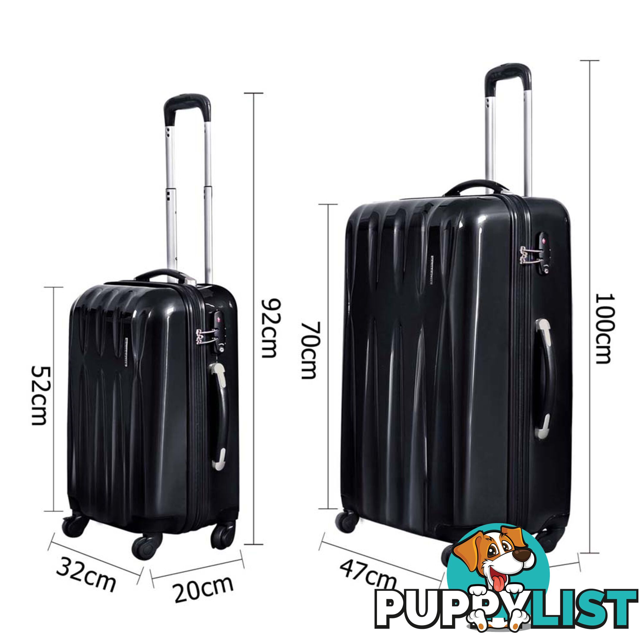 2PCS Hard Shell Travel Luggage Set TSA Lock Suitcase Trolley Spinner Wheel Black