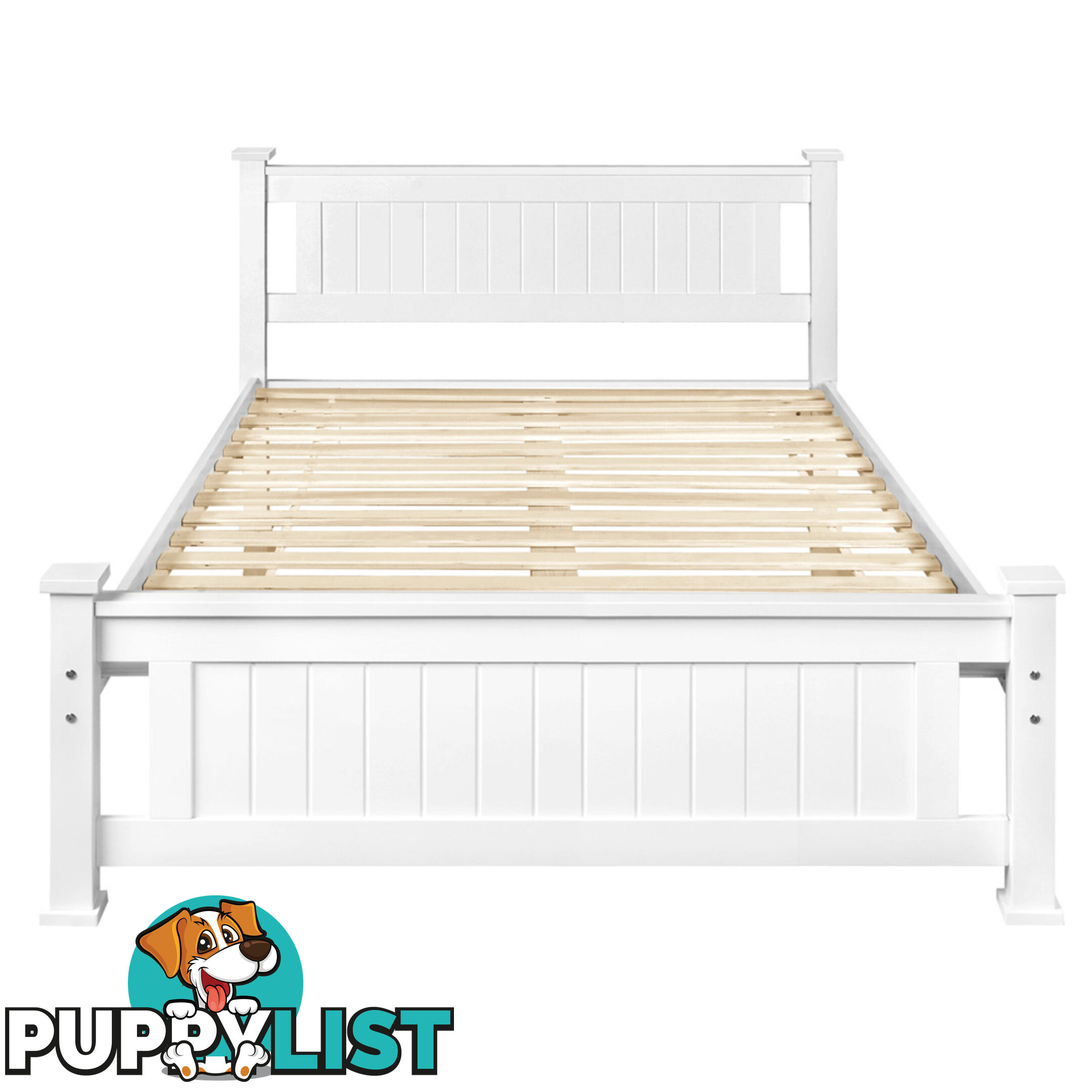 Wooden Bed Frame Pine Wood Queen White