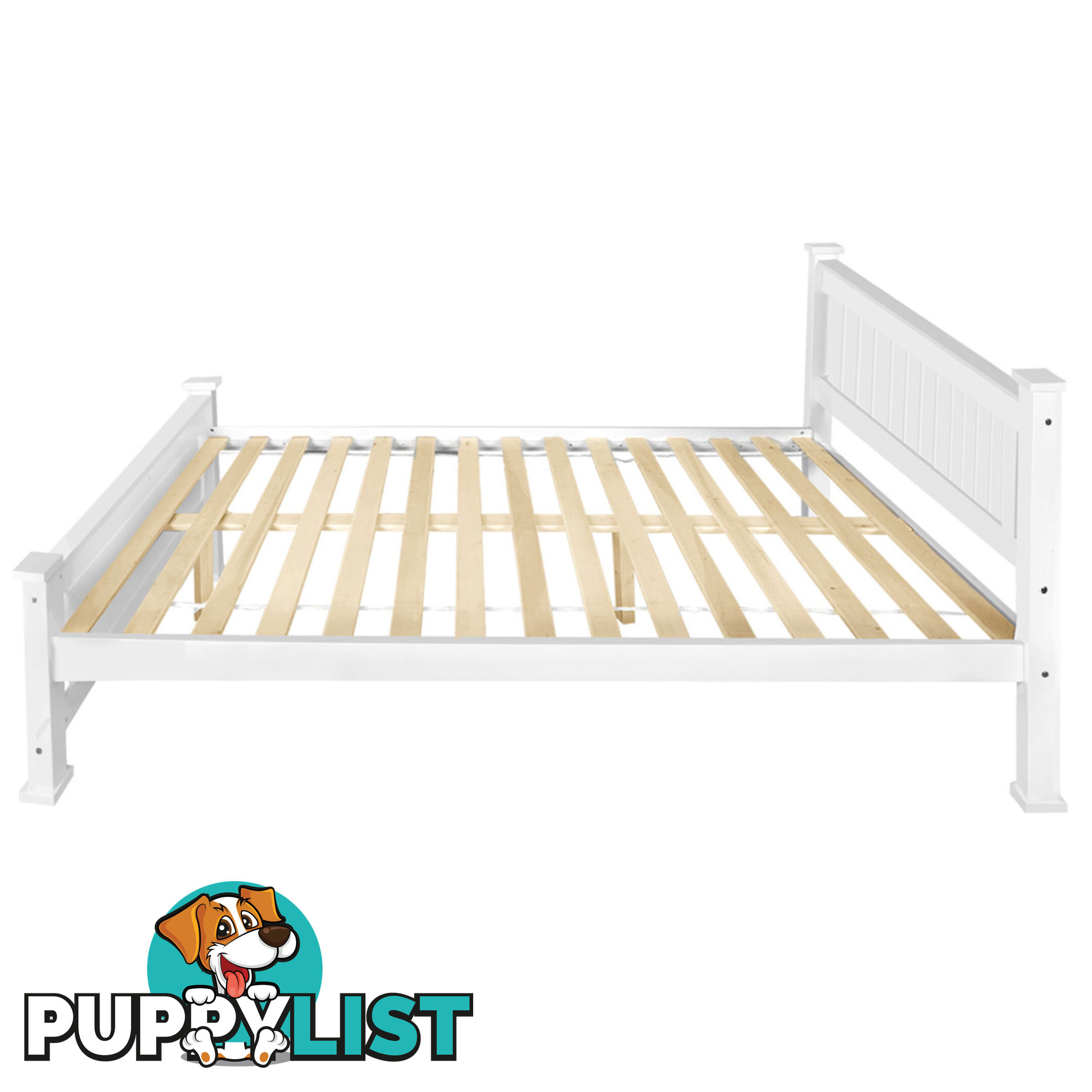 Wooden Bed Frame Pine Wood Queen White