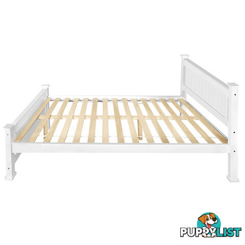 Wooden Bed Frame Pine Wood Queen White