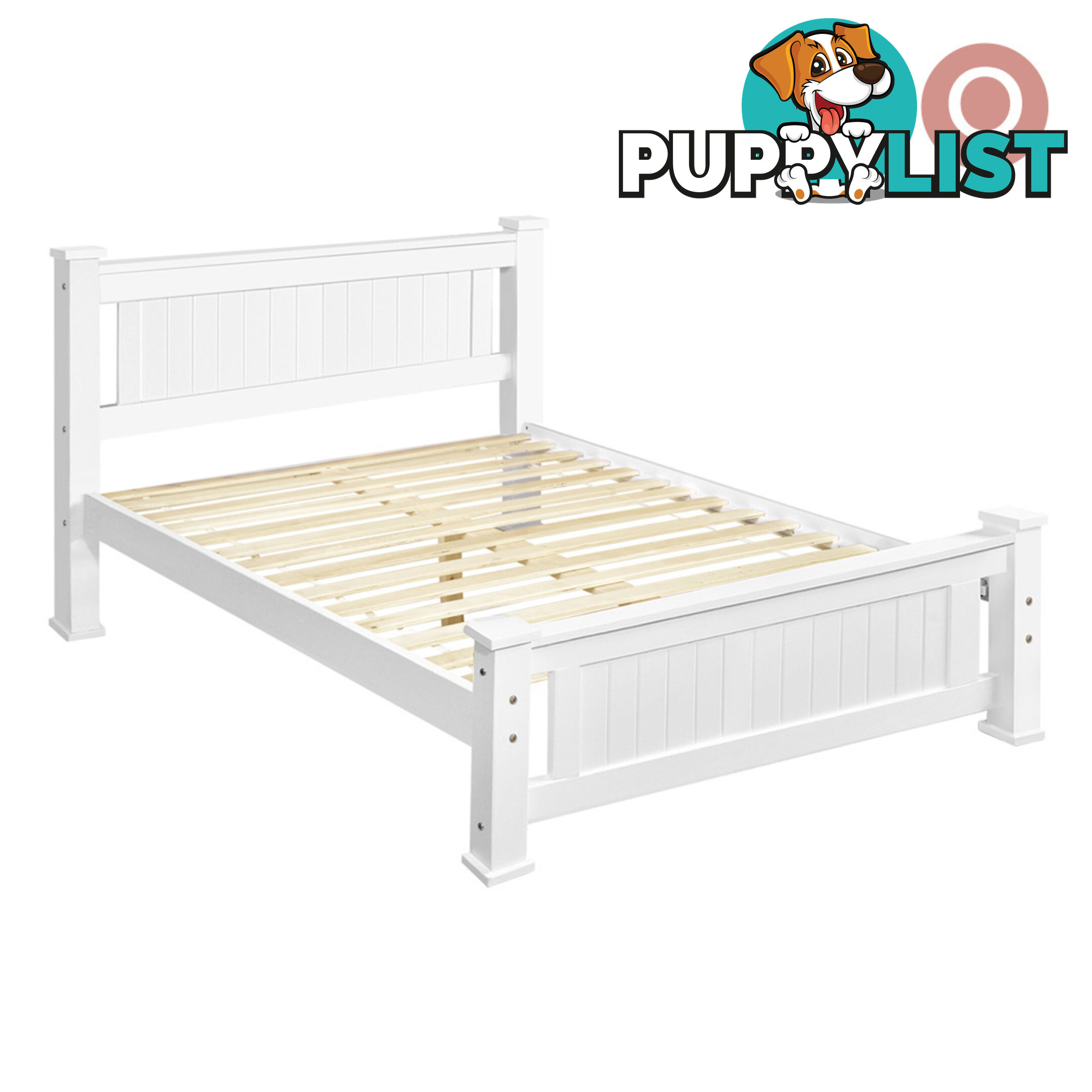 Wooden Bed Frame Pine Wood Queen White