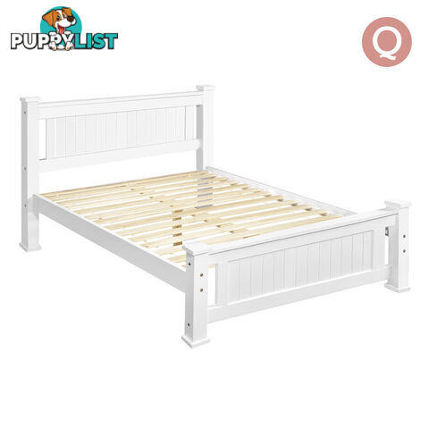 Wooden Bed Frame Pine Wood Queen White