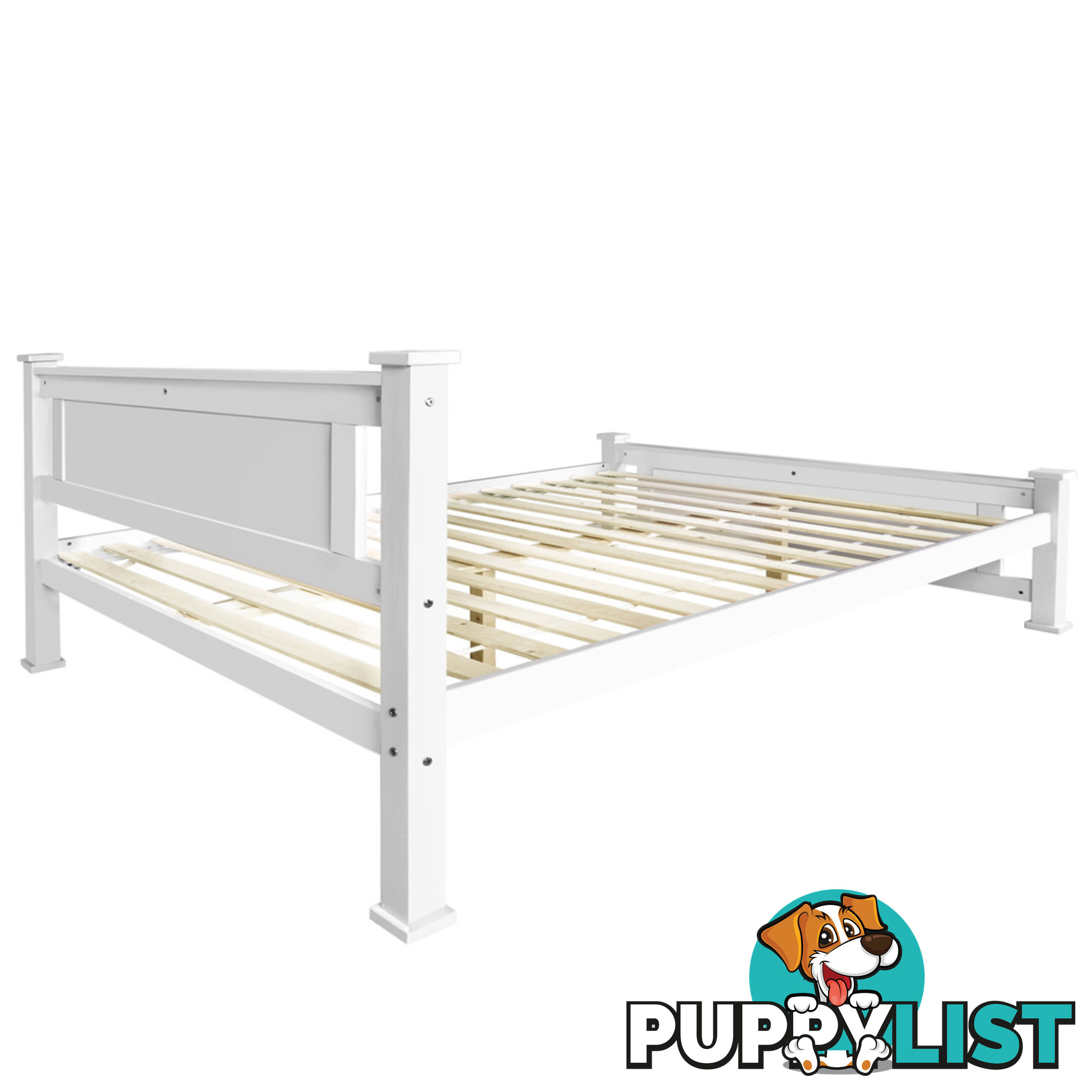 Wooden Bed Frame Pine Wood Queen White