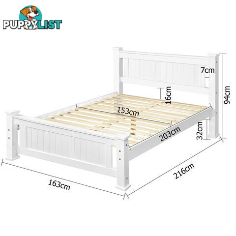 Wooden Bed Frame Pine Wood Queen White