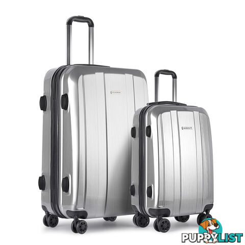 2PCS Travel Luggage Set Hard Shell Super Lightweight Suitcase Carry On Silver