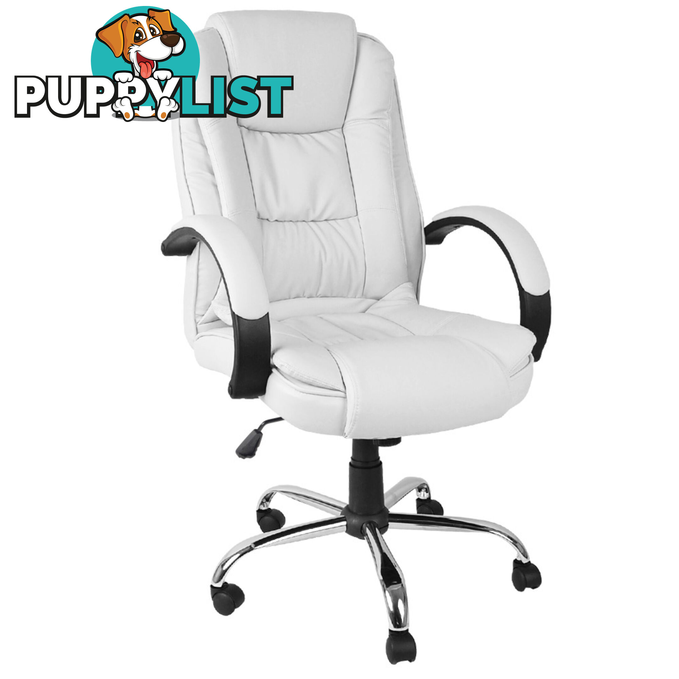 Deluxe PU Leather Computer Chair High Back Headrest Office Desk Chair White